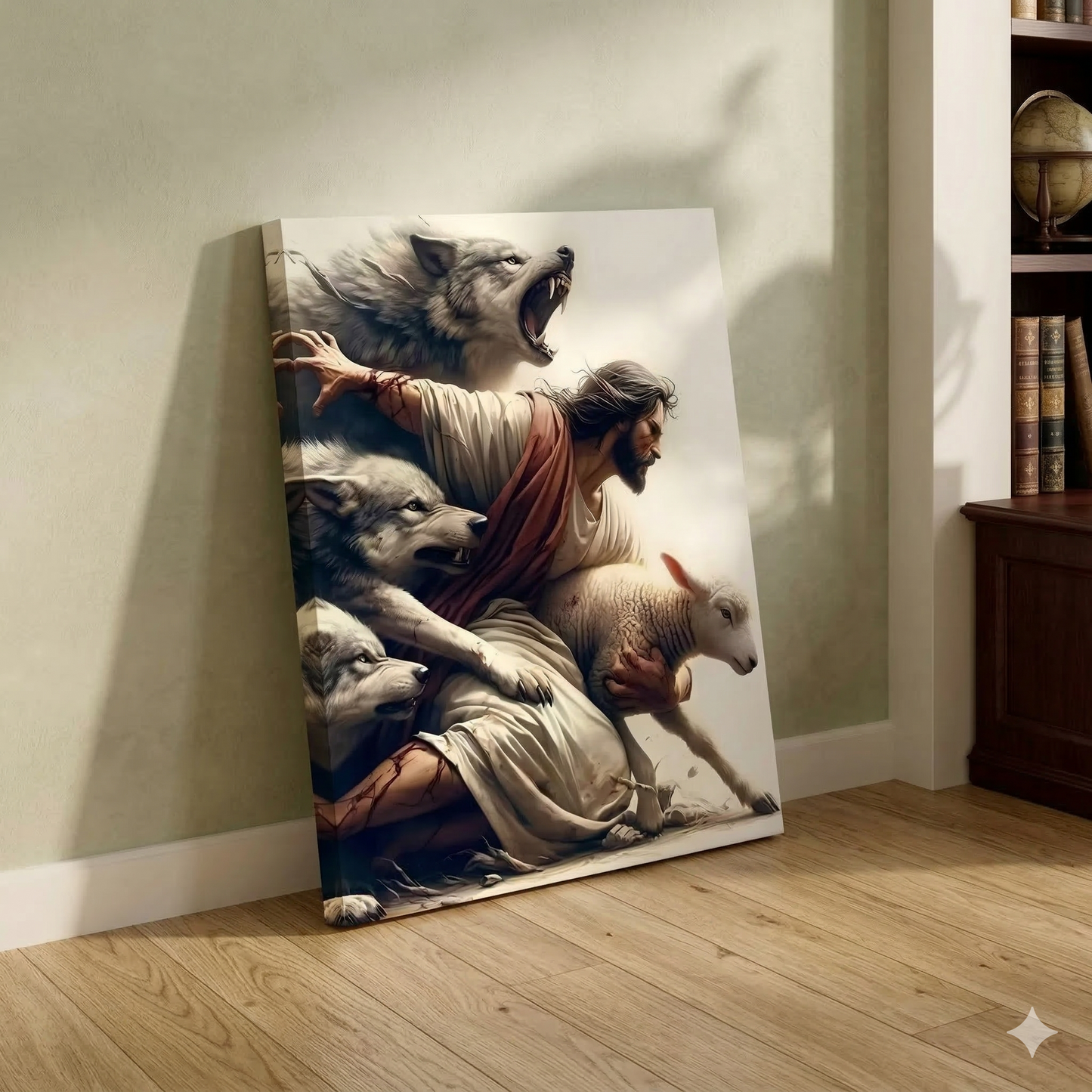 Jesus Protecting Lamb from Wolves
