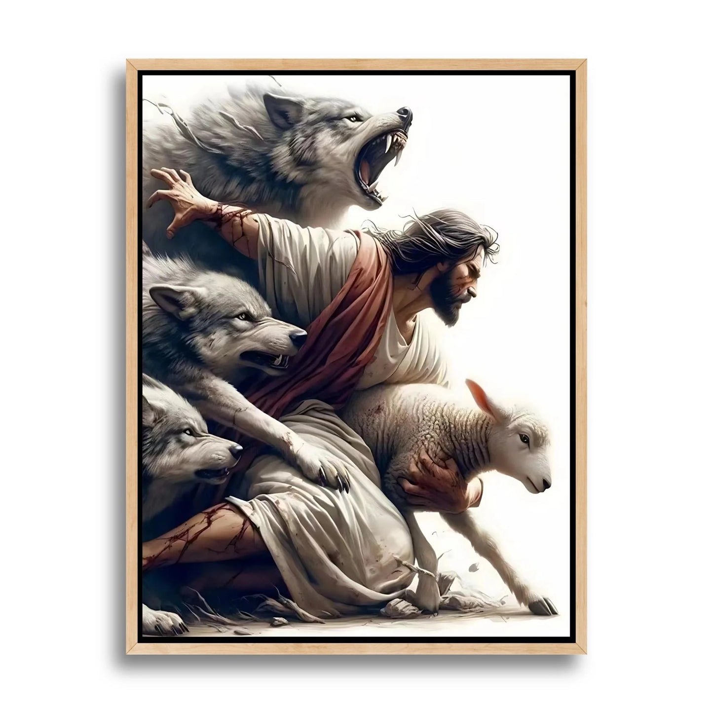 Jesus Protecting Lamb from Wolves