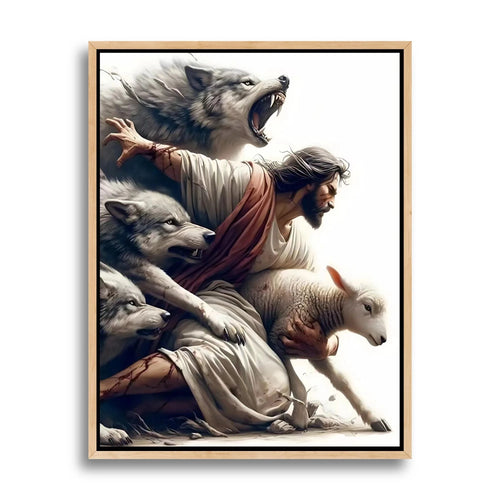 Jesus Protecting Lamb from Wolves