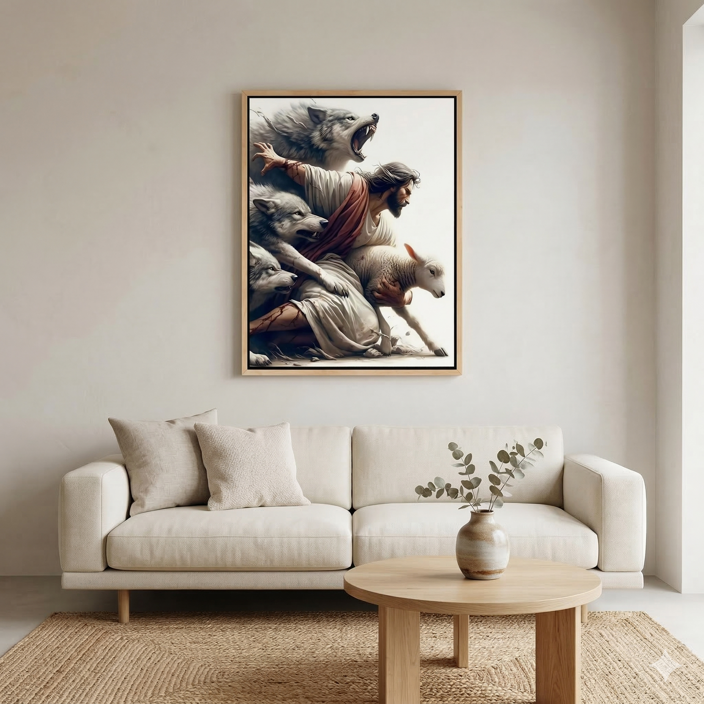 Jesus Protecting Lamb from Wolves