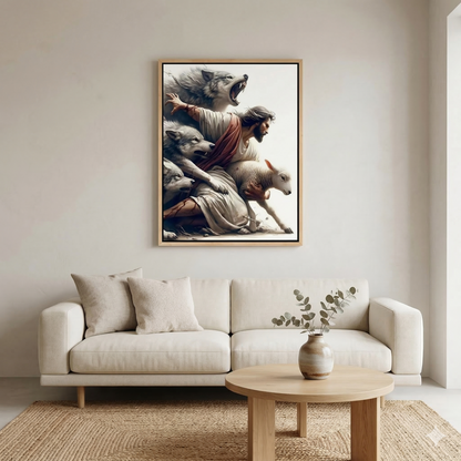 Jesus Protecting Lamb from Wolves